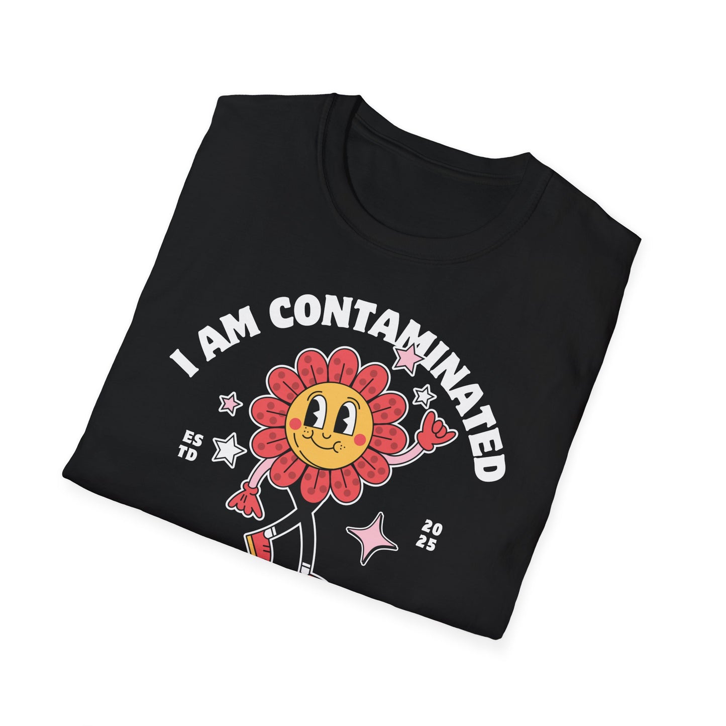 "I Am Contaminated With Radiation" oddly specific funny cancer tee, black, chemo gift folded by Mhemotherapy